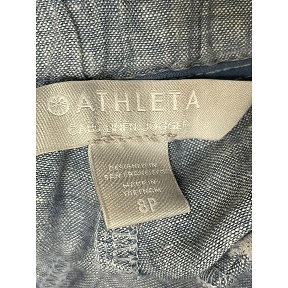 Athleta Cabo Women's 8P Blue Pant Linen Jogger Chambray Tapered Resort Travel - Picture 4 of 10
